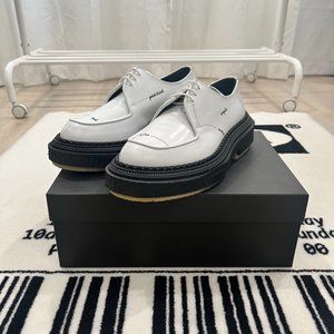 Adieu Paris White Polished Leather Platform Black Sole Lace Up Derby Shoes